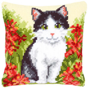 Vervaco Cross Stitch Cushion Kit - Cat in flower field