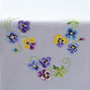 Vervaco Cross Stitch Table Runner Kit - Pretty pansies