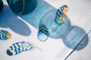 Vervaco Embroidery Table Runner Kit - Blue Feathers
