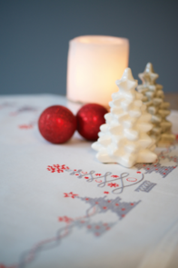 Vervaco Cross Stitch Tablecloth Kit - Red & Grey Christmas Trees