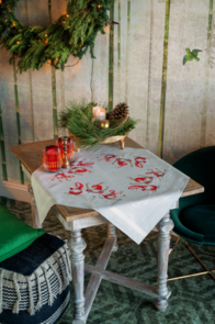 Vervaco Cross Stitch Tablecloth Kit - Christmas Gnomes Skiing