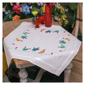 Vervaco Embroidery Tablecloth Kit - Colourful Chickens
