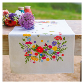 Vervaco Embroidery Table Runner Kit - Colourful World of Flowers