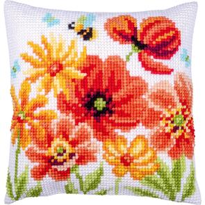 Vervaco Cross Stitch Cushion Kit - Poppies & Wildflowers