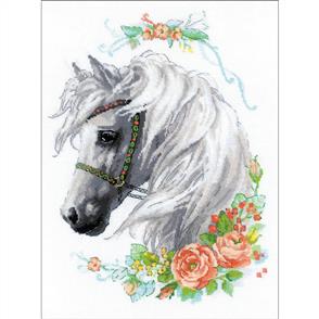Riolis Counted Cross Stitch Kit - 11.75"X17.75" - White Mane & Roses