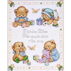 Tobin Baby Cross Stitch Kit: Baby Bears Birth Record
