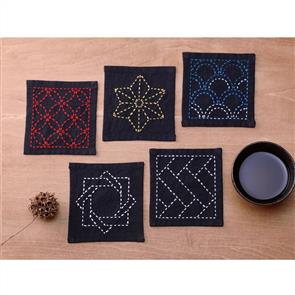 Olympus Sashiko Tsumugi Sampler Coasters Sumi Black