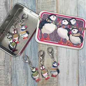 Emma Ball Woolly Puffins Crochet Markers in Tin