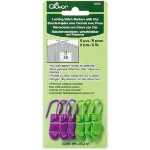 Clover Locking Stitch Markers W/Clips 6/Pkg