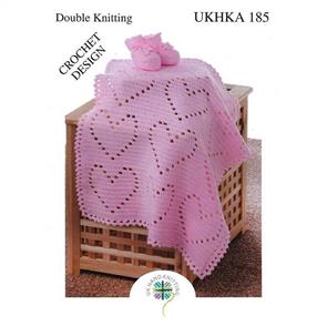 UKHKA Pattern 185 Crochet Heart Blanket and Bootees