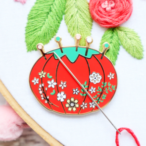 Flamingo Toes Needle Minder - Vintage Tomato Floral Pin Cushion