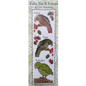 Lyn Manning Cross Stitch Kit - Kaka, Kea, Kakapo - New Zealand Bookmarks
