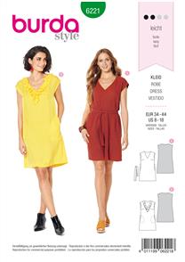 Burda Style Pattern 6221 Misses' Dress – Sleeveless – V-Neck
 with Flounce – Casual Cut