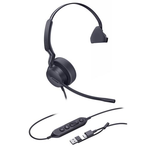 USB (Wired) Mono Headset with AI Noise Cancellation, USB C/A