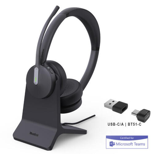 Bluetooth Wireless Headset, Stereo, UC/TEAMS, USB-A, with Stand