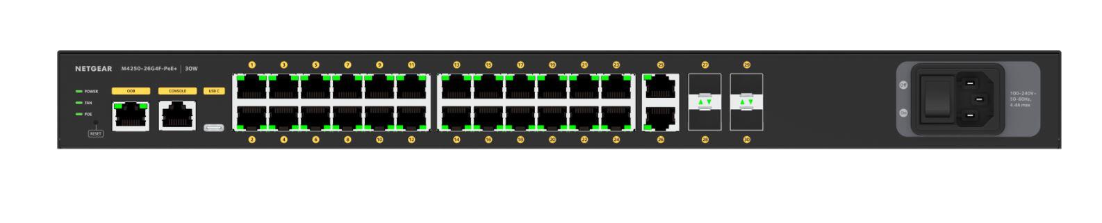 AV Line 24-Port Managed Rackmount Gigabit PoE+ Switch, 24x1G PoE+, 2x1G, 4xSFP, 300W PoE Power (M4250-26G4F-PoE+)