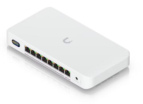 UniFi Device Bridge Switch, Compact PoE+ switch with 10 GbE port, 7x 2.5 GbE ports, and WiFi 7 bridging