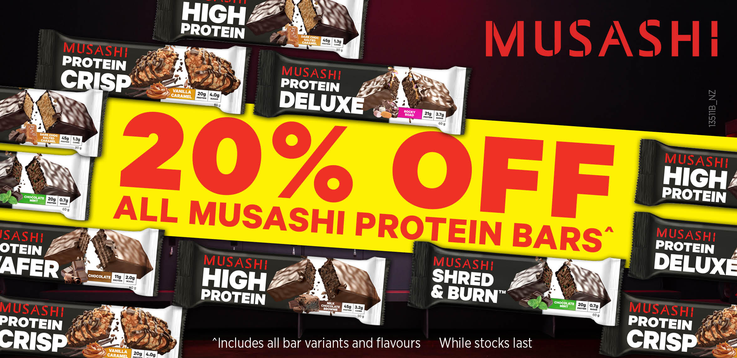 Musashi protein bars 20% off