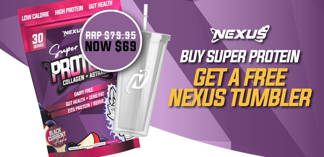 NEXUS protein water with clear tumbler $69
