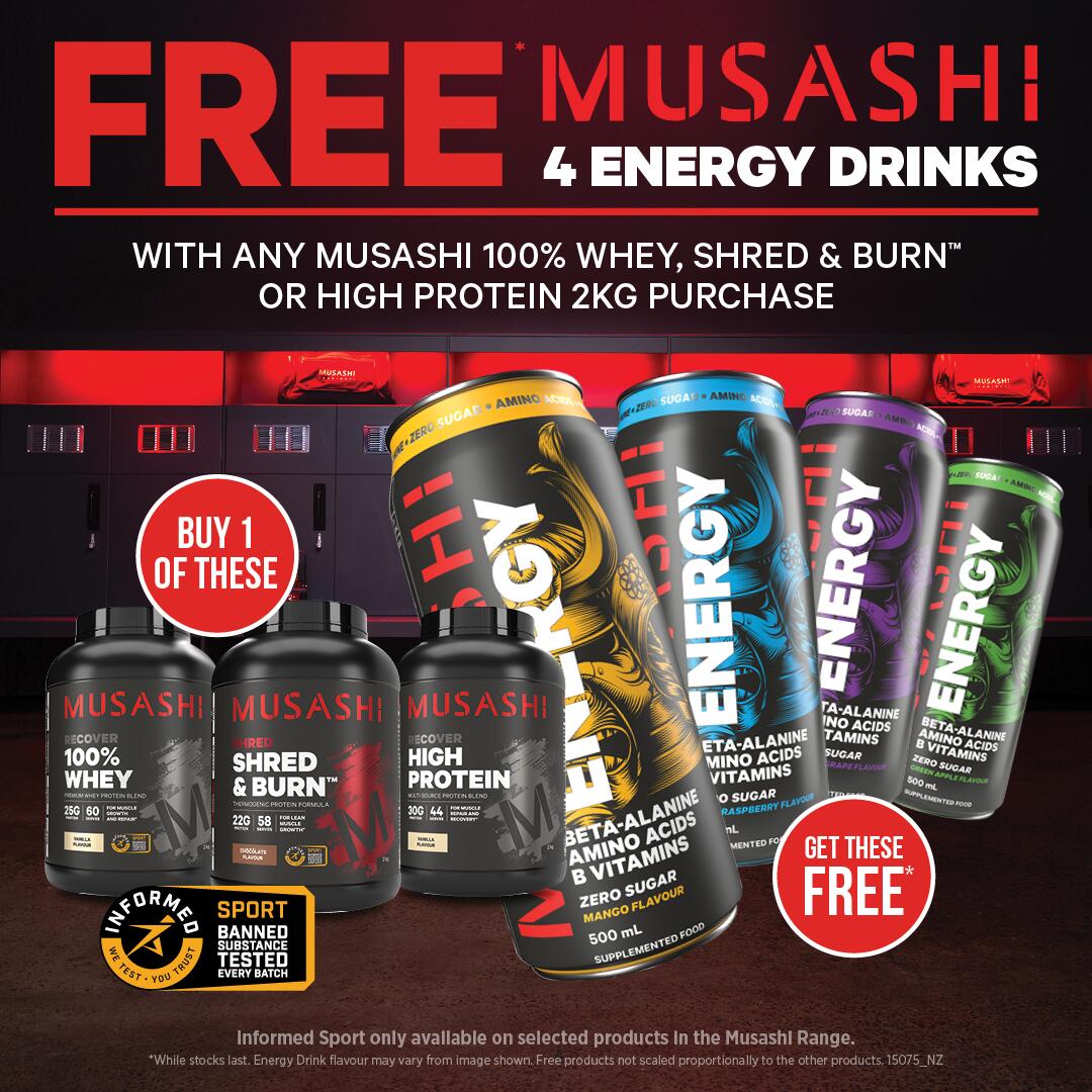 Musashi Energy 4 free cans 