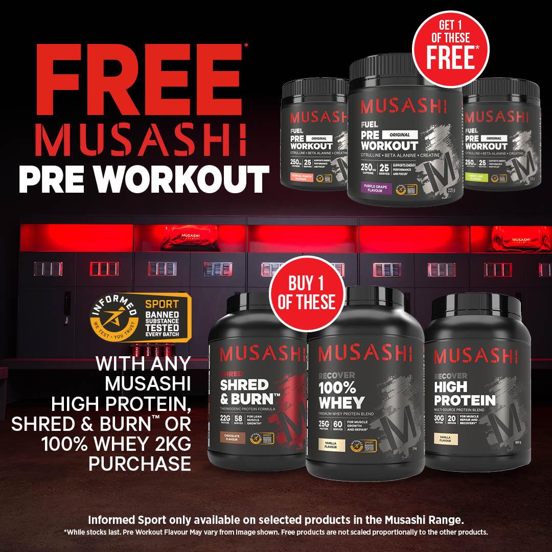 Musashi 2kg protein + pre workout 