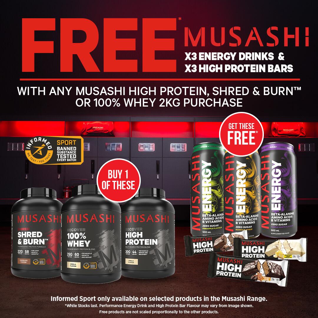 Musashi bars and energy cans 