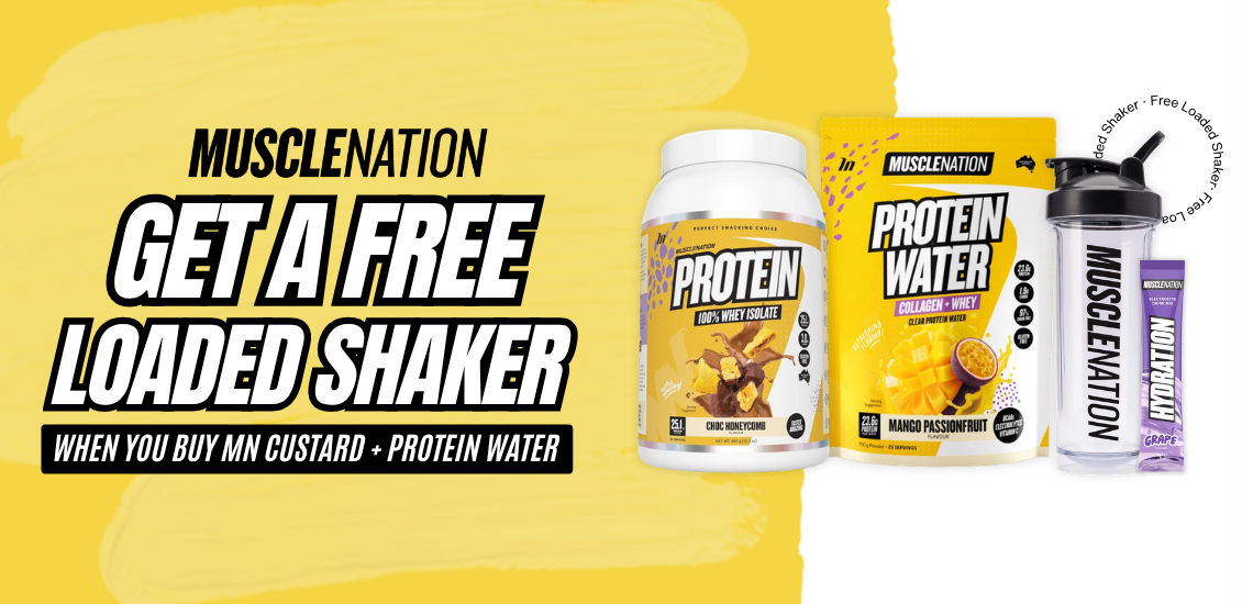 Muscle nation shaker and samples with protein water + WPI 